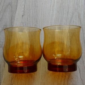 Set of 2 MCM Libbey Amber Glass Juice Glasses